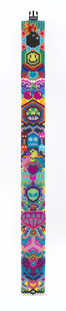 Pressed Icons, plastic pony beads and elastic, by Logan Bruce