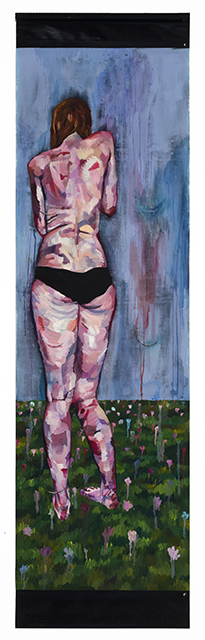 Flower Eaters 2, oil and housepaint on scrim vinyl by Logan Bruce
