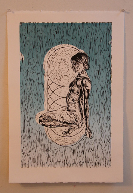 Scarlet Begonias, relief print by Logan Bruce
