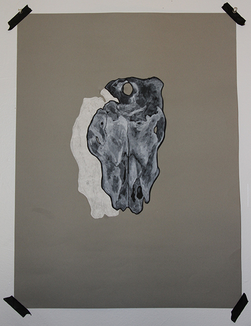 Untitled graphic cow skull, mixed media and cut paper by Logan Bruce