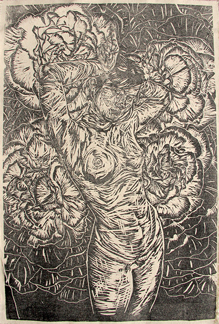 Sugar Magnolia, relief print on canvas by Logan Bruce