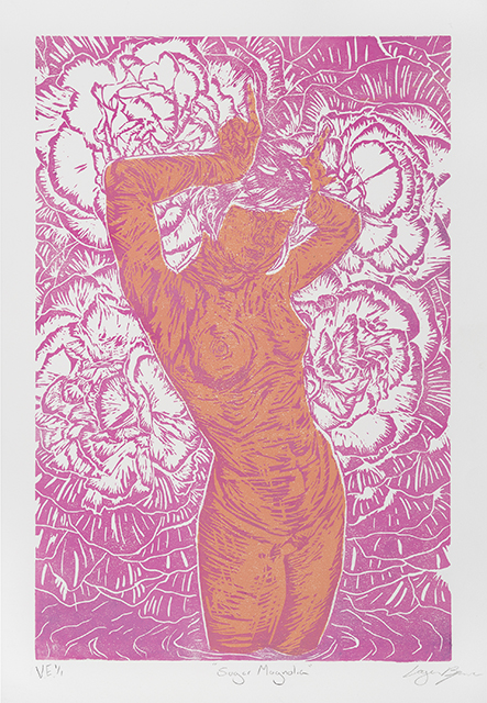 Ginger Magnolia, relief print on paper by Logan Bruce