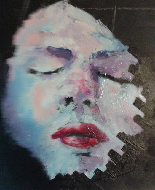 Untitled Face (self portrait), oil on gessoed paper by Logan Bruce
