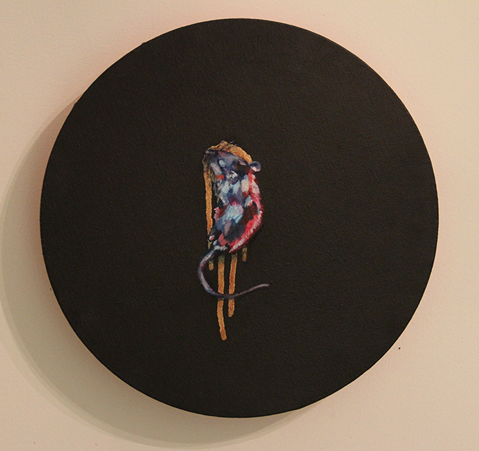 Untitled mouse on gold on black, mixed media by Logan Bruce